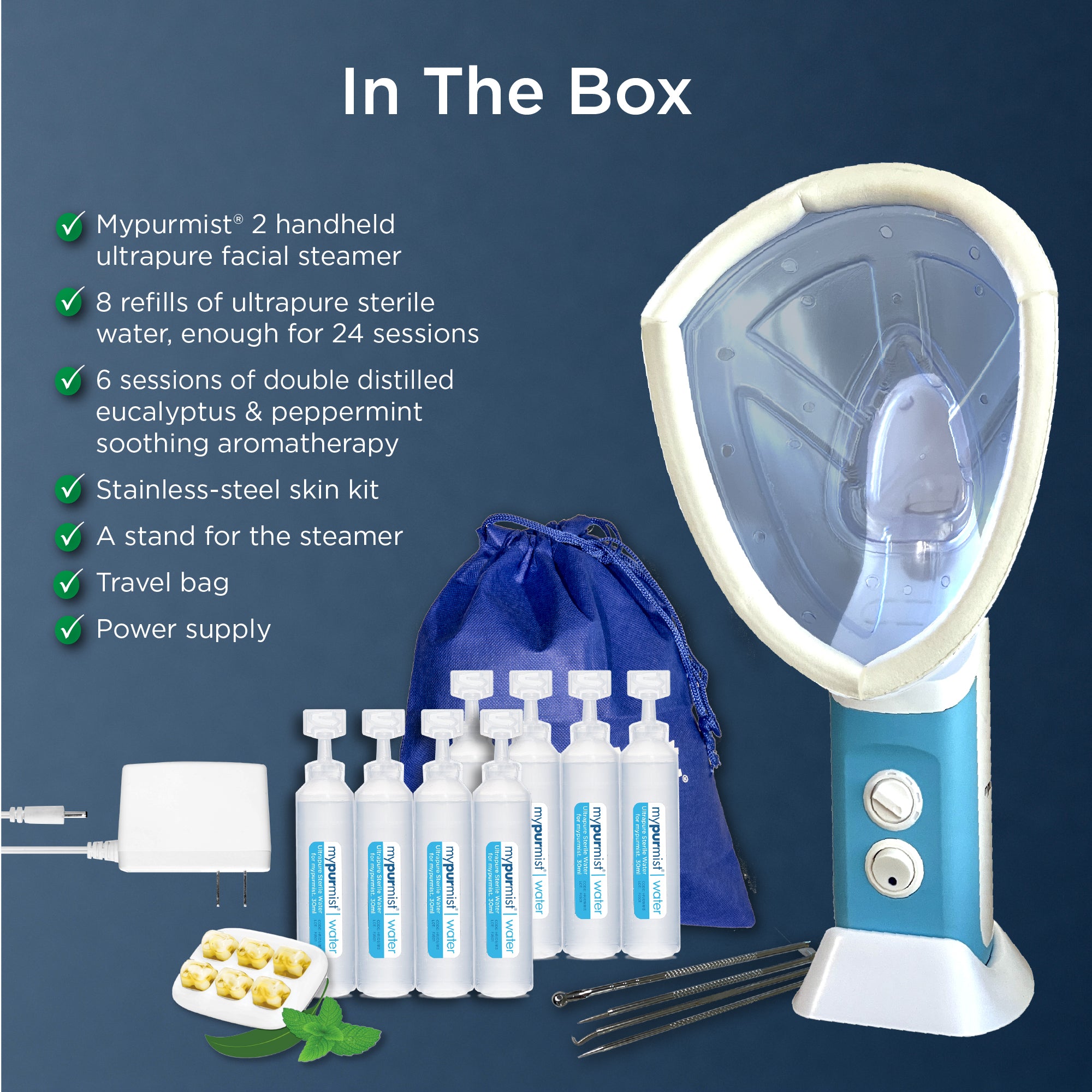 NEW! Mypurmist 2 Handheld Ultrapure Facial Steamer and Steam Inhaler COMBO (plug-in)